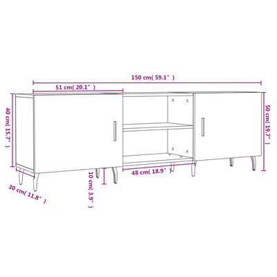 vidaXL Szafka pod TV, biała, 150x30x50 cm, materiał drewnopochodny