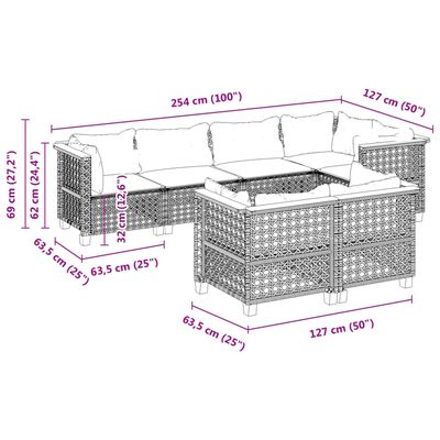 vidaXL 7-cz. zestaw wypoczynkowy do ogrodu, z poduszkami, czarny