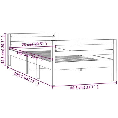 vidaXL Rama łóżka bez materaca, 75x190 cm, lite drewno sosnowe