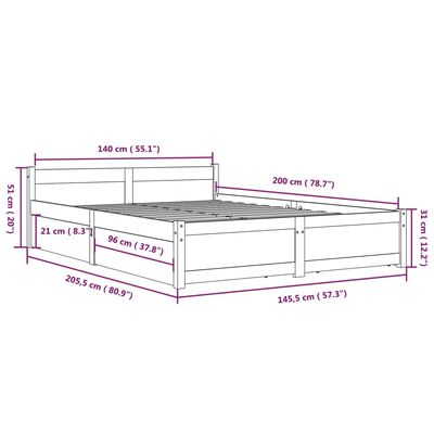 vidaXL Rama łóżka z szufladami, czarna, 140x200 cm