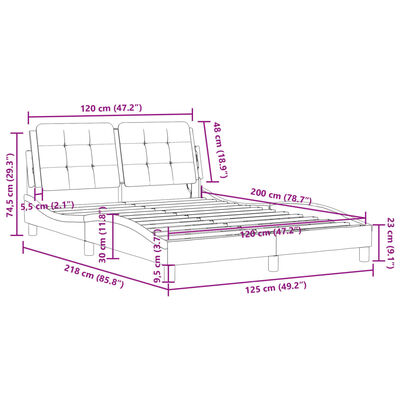 vidaXL Rama łóżka z LED, biała, 120x200 cm, sztuczna skóra