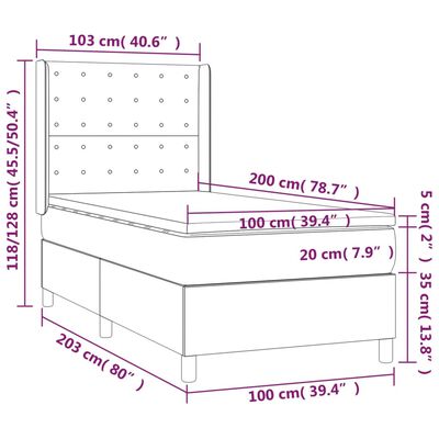 vidaXL Łóżko kontynentalne z materacem i LED, czarny aksamit 100x200cm