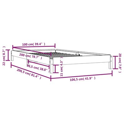 vidaXL Łóżko sztaplowane, czarne, 100x200 cm, lite drewno sosnowe