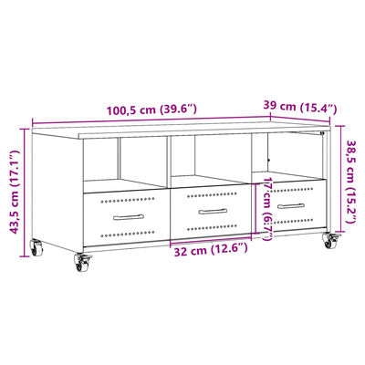 vidaXL Szafka RTV, oliwkowa, 100,5x39x43,5 cm, stal walcowana na zimno