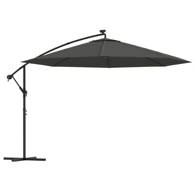 vidaXL Parasol wiszący z LED i metalowym słupkiem, 350 cm, antracytowy