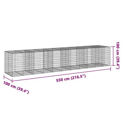 vidaXL Kosz gabionowy z pokrywą, 550x100x100 cm, galwanizowane żelazo