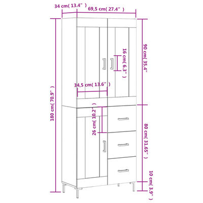 vidaXL Witrynka biała połysk 69,5x34x180 cm materiał drewnopochodny