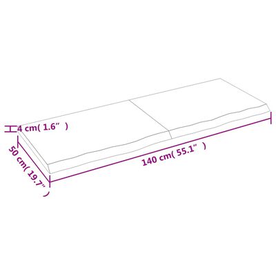 vidaXL Półka, ciemnobrązowa, 140x50x(2-4) cm, wykończone drewno dębowe