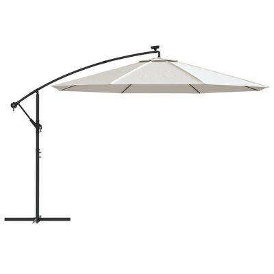 vidaXL Parasol wiszący z LED i metalowym słupkiem, 350 cm, piaskowy