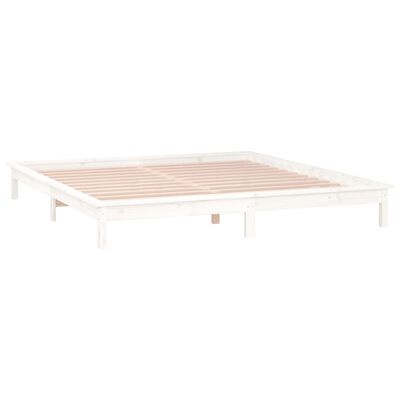 vidaXL Rama łóżka z LED, biała, 200x200 cm, lite drewno
