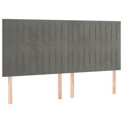 vidaXL Zagłówek do łóżka z LED, jasnoszary, 200x5x118/128 cm, aksamit