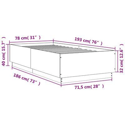 vidaXL Rama łóżka, brązowy dąb, 75x190 cm, materiał drewnopochodny