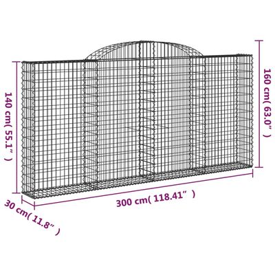 vidaXL Kosze gabionowe, 2 szt, 300x30x140/160 cm, galwanizowane żelazo