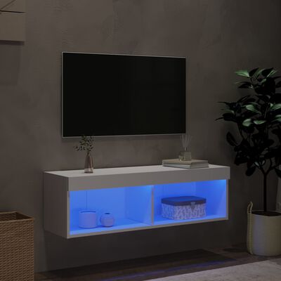 vidaXL Szafka TV z oświetleniem LED, biała, 100x30x30 cm