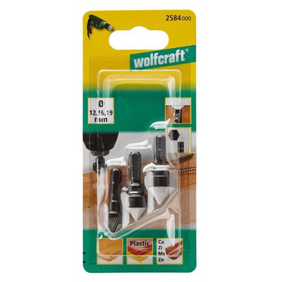 wolfcraft Zestaw pogłębiaczy, 3 szt, stal, 2584000