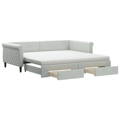 vidaXL Sofa rozsuwana z szufladami, jasnoszara, 100x200 cm, aksamit