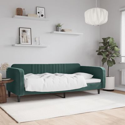 vidaXL Sofa z funkcją spania, ciemnozielona, 90x200cm, obita aksamitem