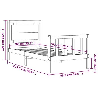 vidaXL Rama łóżka bez materaca, biała, 90x200 cm, lite drewno sosnowe