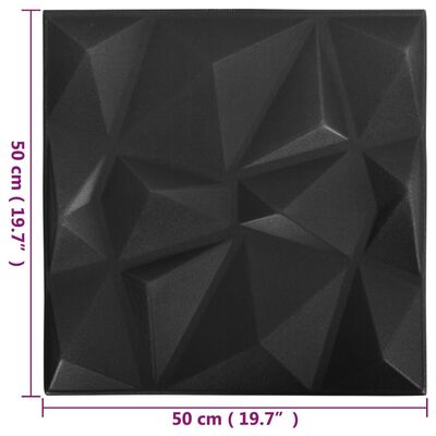 vidaXL Panele ścienne 3D, 48 szt., 50x50 cm, diamentowa czerń, 12 m²