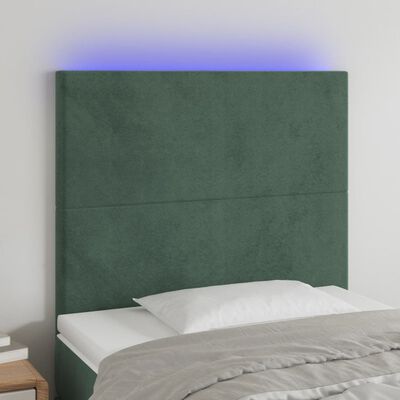 vidaXL Zagłówek do łóżka z LED, ciemnozielony, 100x5x118/128 cm