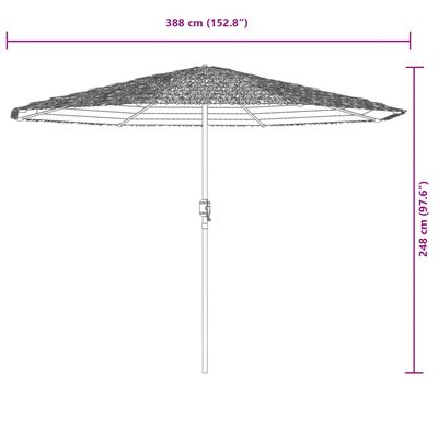 vidaXL Parasol ogrodowy na stalowym słupku, niebieski, 388x388x248 cm