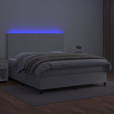 vidaXL Łóżko kontynentalne z materacem i LED, biała ekoskóra 180x200cm