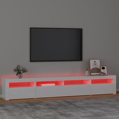 vidaXL Szafka pod TV z oświetleniem LED, biała z połyskiem,240x35x40cm