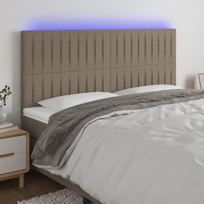 vidaXL Zagłówek do łóżka z LED, taupe, 200x5x118/128 cm, tkanina