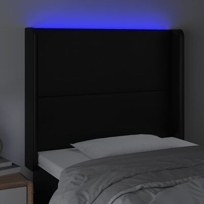 vidaXL Zagłówek do łóżka z LED, czarny 83x16x118/128 cm sztuczna skóra