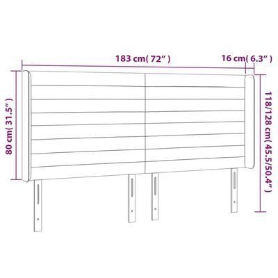 vidaXL Zagłówek do łóżka z LED, ciemnoszary, 183x16x118/128cm, aksamit