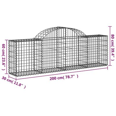 vidaXL Kosze gabionowe, 9 szt, 200x30x60/80 cm, galwanizowane żelazo