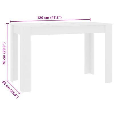 vidaXL Stół jadalniany, biały, 120x60x76 cm, materiał drewnopochodny