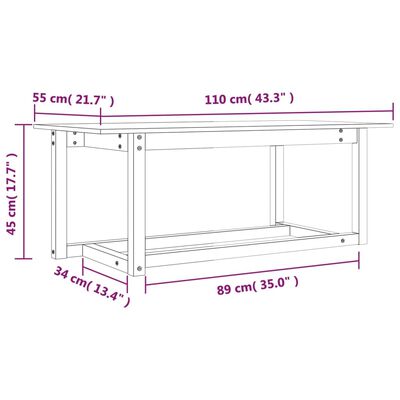 vidaXL Stolik kawowy, szary, 110x55x45 cm, lite drewno sosnowe