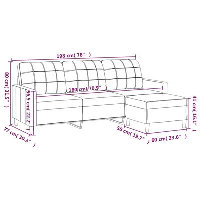 vidaXL Sofa 3-osobowa, kremowa, 180 cm, tapicerowana tkaniną