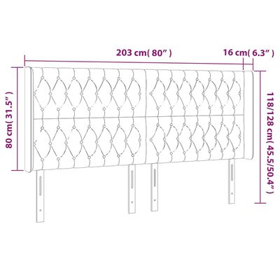 vidaXL Zagłówek do łóżka z LED, różowy, 203x16x118/128 cm, aksamit