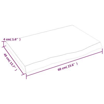vidaXL Blat stołu, ciemnobrązowy, 60x40x(2-4) cm, lite drewno dębowe