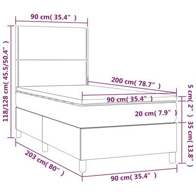 vidaXL Łóżko kontynentalne z materacem, ciemnoszara tkanina 90x200 cm