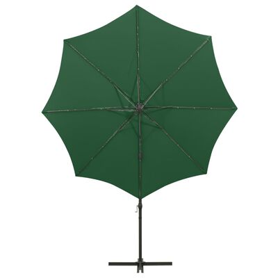 vidaXL Parasol wiszący z LED i słupkiem, zielony, 300 cm