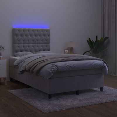 vidaXL Łóżko kontynentalne z materacem i LED, szare 120x200cm, aksamit