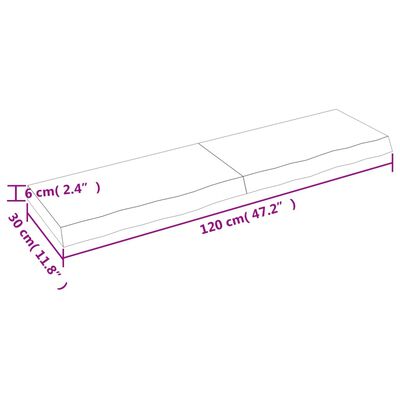 vidaXL Blat do łazienki, 120x30x(2-6) cm, surowe, lite drewno