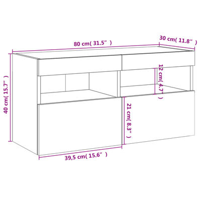 vidaXL Ścienna szafka TV z LED, biała, 80x30x40 cm