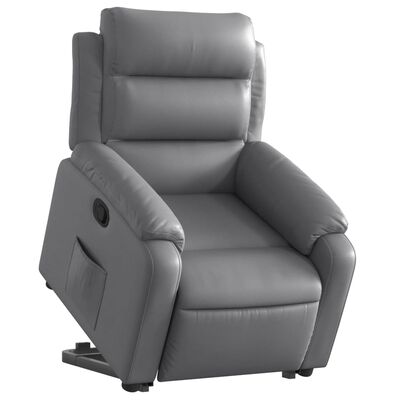 vidaXL Podnoszony fotel rozkładany, szary, obity sztuczną skórą