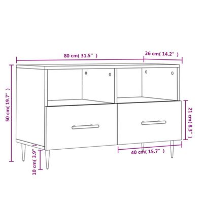 vidaXL Szafka pod TV, biała, 80x36x50 cm, materiał drewnopochodny