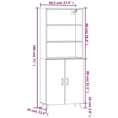 vidaXL Witrynka, szarość betonu 69,5x34x180 cm materiał drewnopochodny