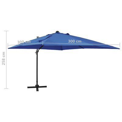 vidaXL Parasol wiszący z LED i słupkiem, niebieski, 300 cm