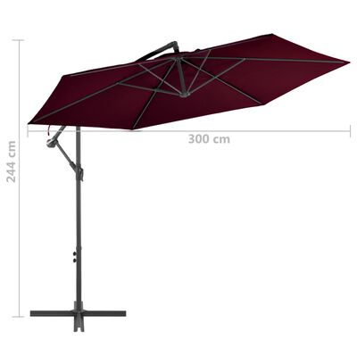 vidaXL Parasol wiszący na aluminiowym słupku, bordowy, 300 cm