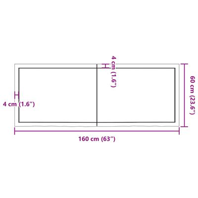 vidaXL Blat do łazienki, 160x60x(2-4) cm, surowe, lite drewno