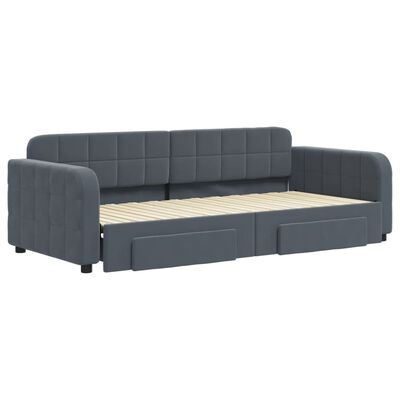 vidaXL Sofa rozsuwana z szufladami, ciemnoszara, 90x200 cm, aksamit