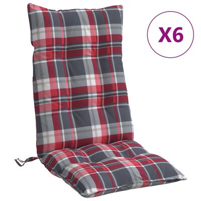 vidaXL Poduszki na krzesła z wysokim oparciem, 6 szt., czerwona krata