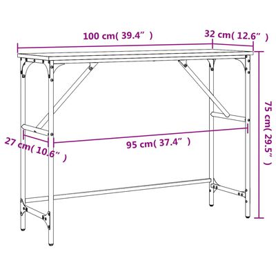 vidaXL Stolik konsolowy, czarny, 100x32x75 cm, materiał drewnopochodny